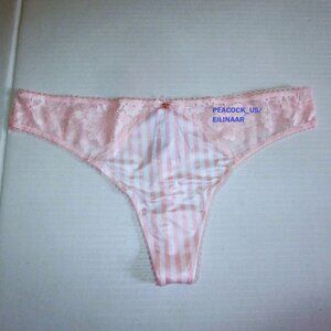 Victorias Secret Body by Victoria Satin Lace Thong Panty  L XL Pink White Stripe